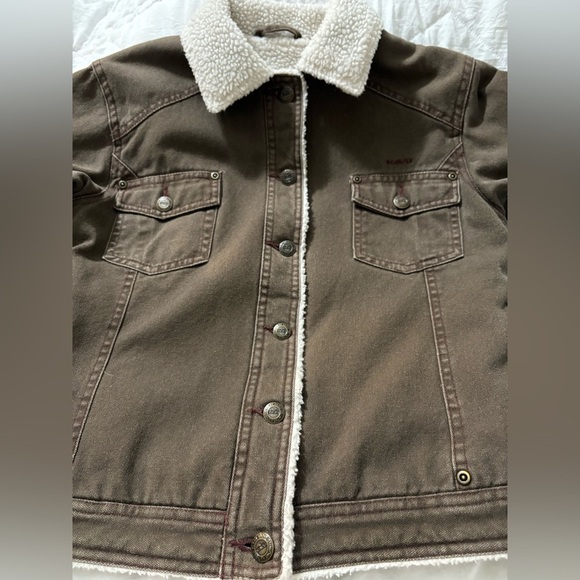 KAVU Brown Cotton Canvas Jacket with Sherpa Lining. Chore, Work coat. - Picture 6 of 14